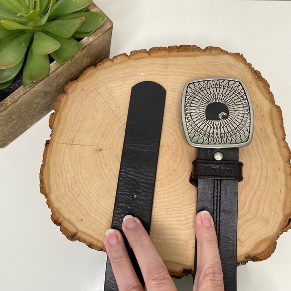 Carhartt Women's Black Leather Belt Square Silver Buckle Size L - Picture 2 of 5